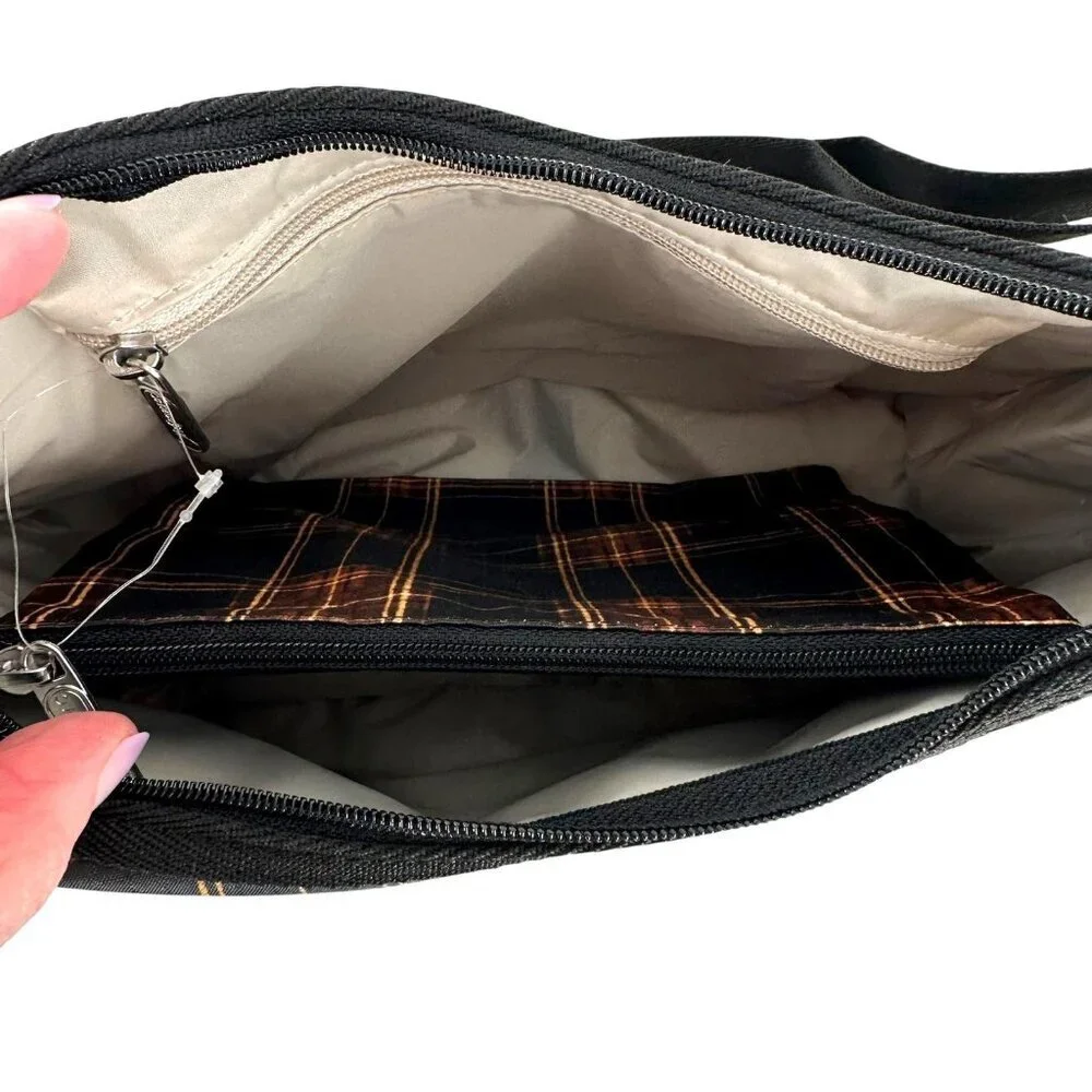 NEW Le Sportsac Classic Hobo in Black and Yellow Classic Tartan Plaid